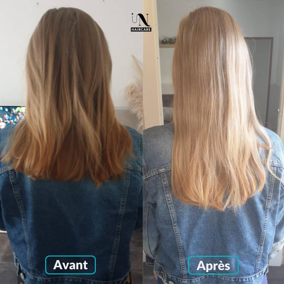 Antes después del tratamiento para el crecimiento del cabello In Haircare